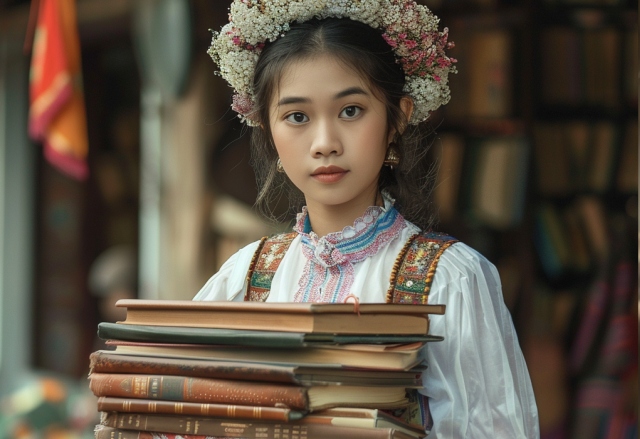 thajská žena drží knihy
